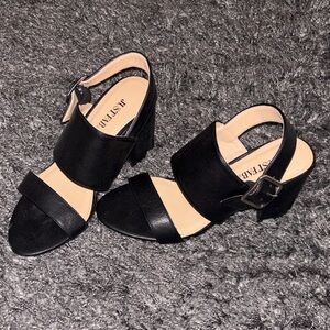 JustFab Black Slingback Block Heel Sandals